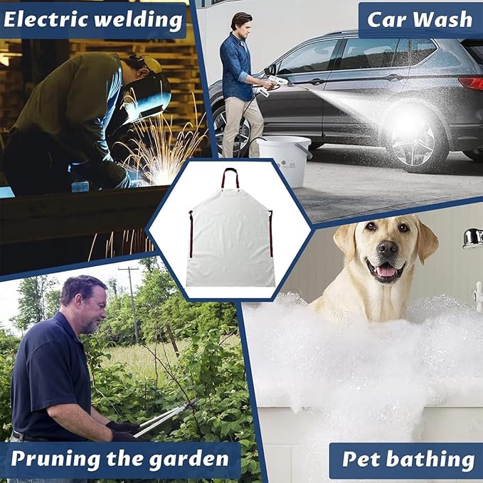 Thick Rubber Apron,Professional Waterproof Chemical Oil Resistant Aprons for Dishwashing,Dog Grooming,Butcher(White,1pack)