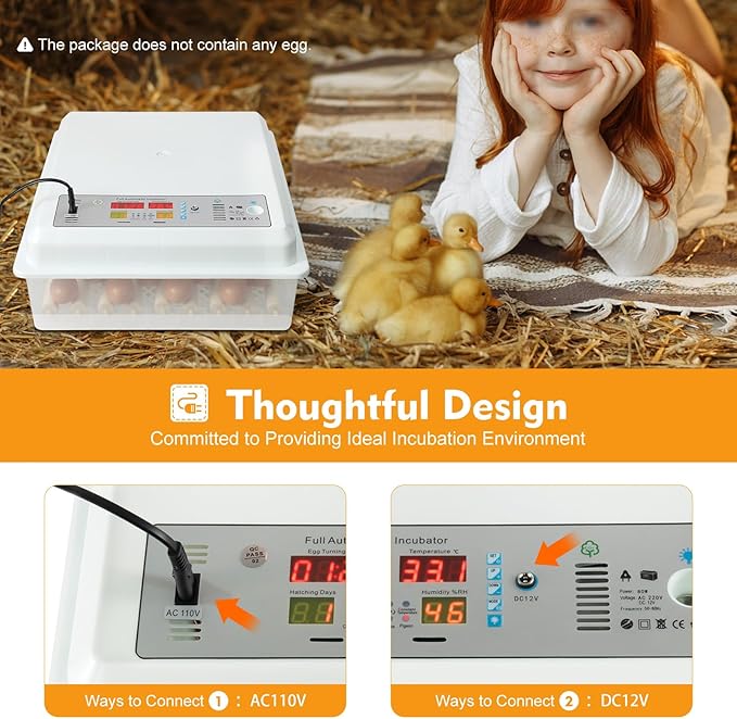 64 Egg Incubator Single Layer 3-in-1 Dual Power Digital Automatic Egg Turner with Temperature Control for Chicken Duck Goose Quail Eggs