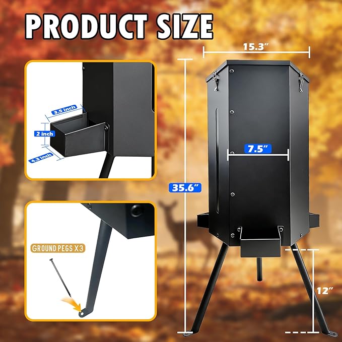 80 lbs Galvanized Steel Gravity Deer Feeder | Weatherproof & Anti-Rust Wildlife Game Feeder with 3 Feeding Trays & 3-Leg Stand | Automatic Corn Dispenser for Deer, Goats, Horses
