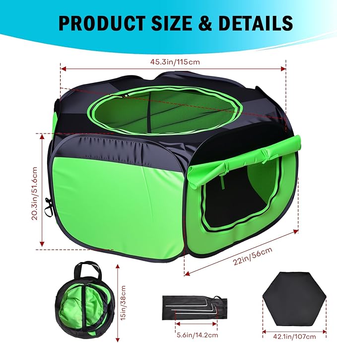 Chicken Brooder Box for Chick Starter Kit Upgrade Three-Sided Mesh Window Brooder Box for Chicks, Pop-Up Brooder Pen, Tent Up to 15 Chick, Duck and Quail (Green)