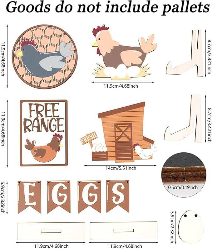 13 PCS Tiered Tray Decor Set for All Seasons-Farm Chicken Rustic Wooden Tiered Tray Sign，Hen Eggs Chik Decorative for Home Kitchen Table Shelf Bar