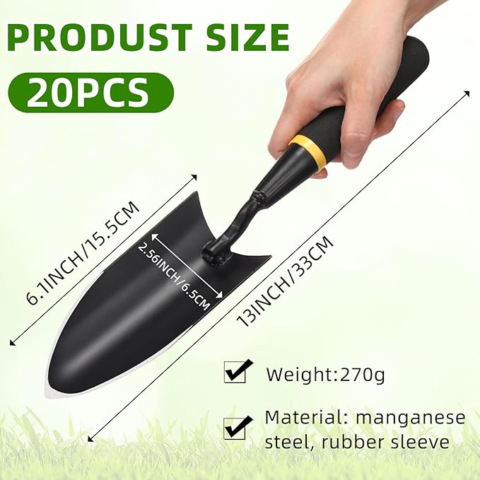 20 Pcs Garden Trowel Heavy Duty Garden Hand Shovel Tool Carbon Steel Trowel for Camping Digging Metal Hand Shovel Spade with Resin Handle for Lawn Yard Farm Home Shop Planting (2.56 Inch)