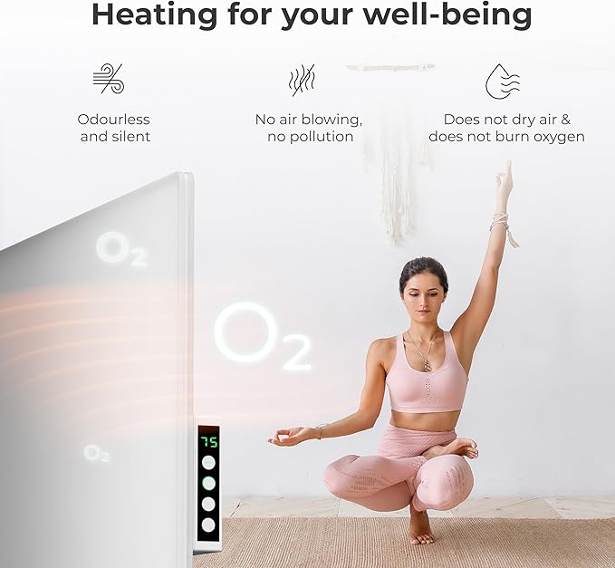 AENO Infrared Heater - With Thermostat - 700 Watt Energy Saving Panel Electric Heater - Smart Wall Mount or Freestanding Space Heater For Indoor with WiFi, Reddot Winner 2023, White