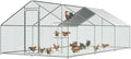 Chicken Coop Large Metal Chicken Run with Chicken Perch, Outdoor Dog Kennel with Roof Waterproof Anti-UV Cover Secure Lock for Outside Backyard Farm (19.7' L x 9.8' W x 6.72' H)