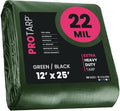 PROTARP Extreme Heavy Duty 22 Mil Tarp Cover, Waterproof, UV Resistant, Rip and Tear Proof, Poly Tarpaulin with Reinforced Edges for Roof, Camping, Patio, Pool, Boat. (Green/Black 12′ X 25′)