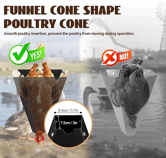 Chicken Cone for Butchering: 10 lbs Metal Poultry Restraining Cone, Flat Back Design, Easy to Clean, Medium Chicken Processing Equipment for Laying Hens, Broilers, and Turkeys