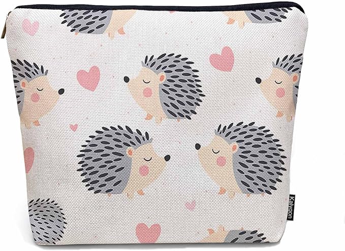 Hedgehog Makeup Organizer Bag Cosmetic Bag For Men Women, Cute Animal Hedgehogs Grey Travel Toiletry Bag Flax Makeup Bags Purse Business Makeup Pouch For Toiletries Cosmetics