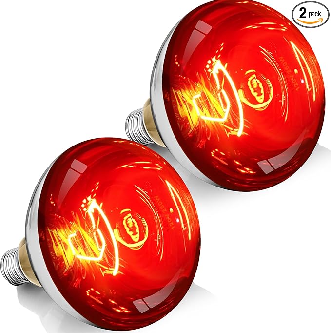 250W R40 Red Heat Lamp Bulbs, 8000 Hours Rated, Infrared Flood Light, Brooder Heating Lamp for Chickens, Reptiles, Pets, Bathroom, E26 Base - 2 Pack