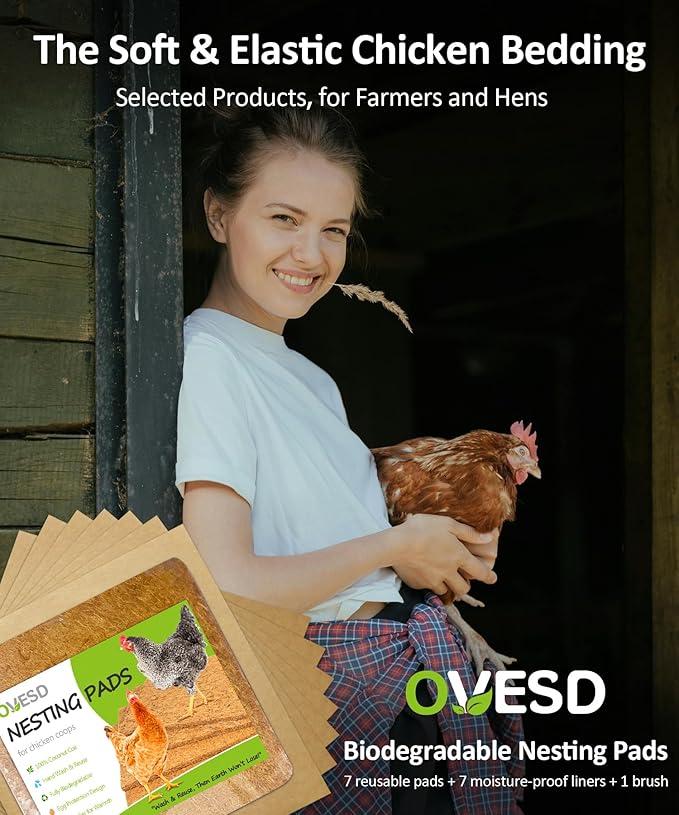 Reusable Washable Chicken Nesting Pads, 3X-Thick Nest Box Pads with Cleaning Brush, 12"x12" Chicken Coop Bedding for Laying Hens, Biodegradable Nesting Boxes Accessories (7 Pads + 1 Brush)