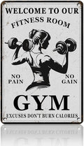 PEACHGARDEN Girl Gym Metal Tin Sign Welcome to Our Fitness Room Wall Art for Home Gym Weight Lifting Decor & Man Cave Workout Poster Motivational Wall Decor 8x12inch