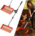 Chicken Poop Scooper & Rake 2-in-1 – 12 Inch Shovel Head & 3-Angle Adjustable 304 Stainless Steel Handle, Chicken Litter Scoop and Coop Rake & Sand Sifting Shovel for Chicken Coops, Orange