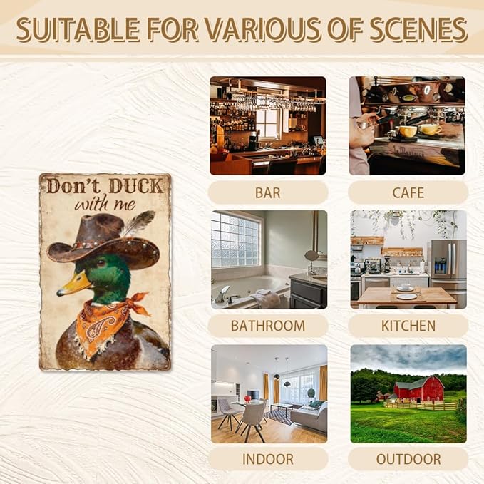WADORN Western Hunting Duck Retro Metal Tin Sign, 8x12 Inch Don't Duck with me Vintage Tin Sign Hunting Rustic Country Wall Decor Art Poster Plaque for Home Cafe Farmhouse Club Man Cave Room Garage