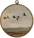 Hiuwevt Flying Duck Round Wall Art Decor, Vintage Farmhouse Waterfowl Framed Canvas Prints, Rustic Mallard Duck Round Wall Hanging Decor for Country Farm Home Room Decorations, 10x10 Inches