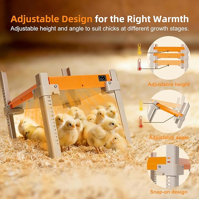 Chicken Coop Heater, Briidea Chick Brooder Heating Plate with 110–130℉ Constant Temperature for Chick Safety, Adjustable Height & Angle, Mother-Hen-Like Comfort, Indoor & Outdoor Use for 15 Chicks
