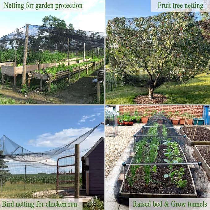 Woven Bird Netting 20X40 FT, 1/2" Mesh, Strong Bird Net Protect Fruit Trees, Blueberry, Vegetables, Strawberry Plants, Garden Netting Pest Barrier, Against Deer, Squirres, Small Critters