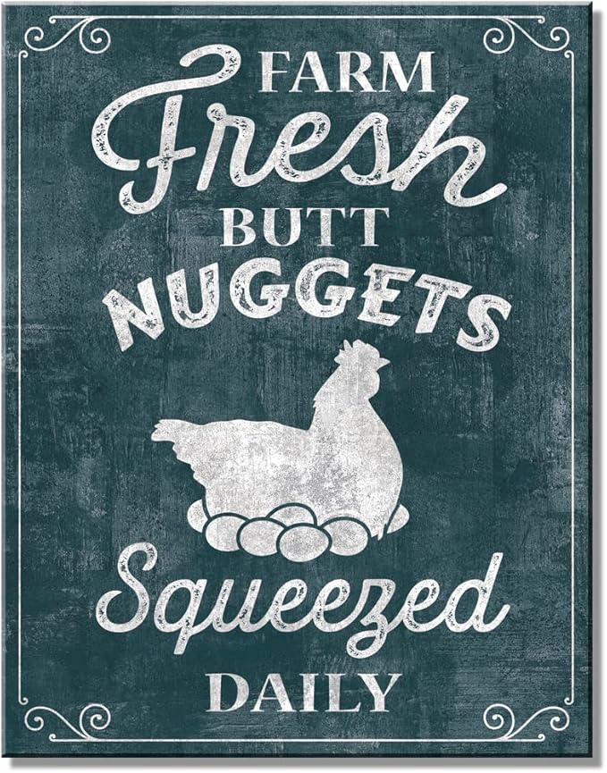 Desperate Enterprises Farm Fresh Butt Nuggets Tin Sign - Nostalgic Vintage Metal Wall Decor - Made in USA