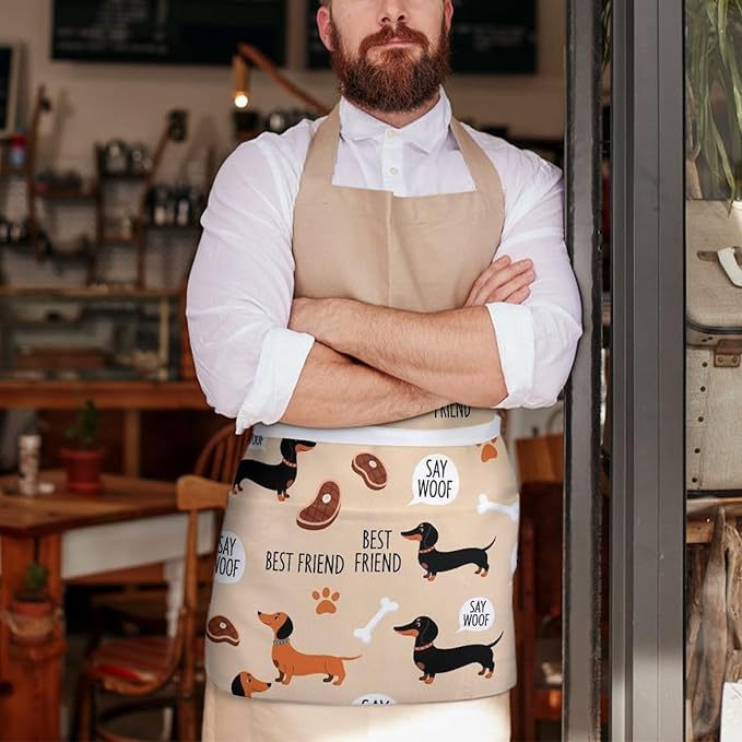 Server Waist Aprons Waitress Unisex Chef Works Half Apron with 3 Pockets