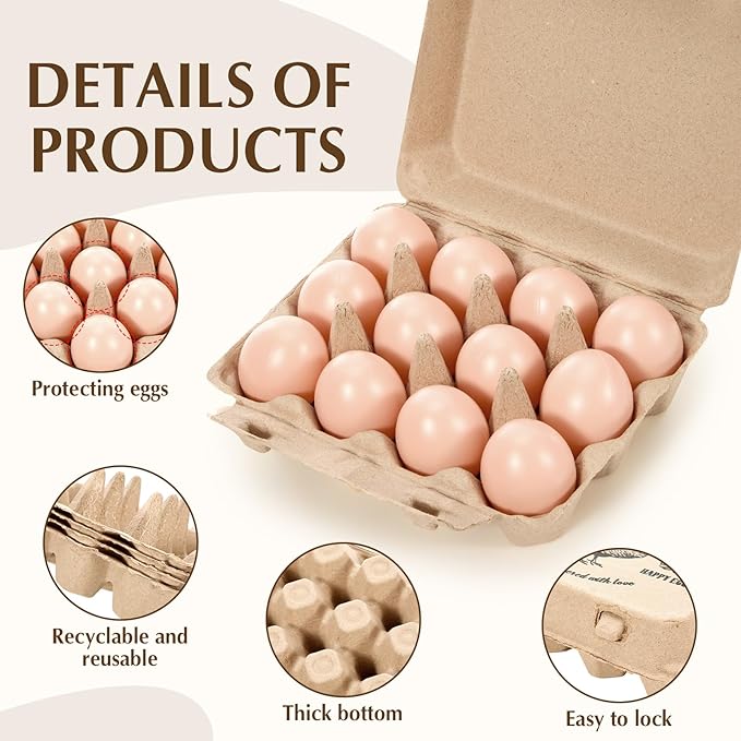 Maxdot 36 Pack Egg Cartons Bulk 3x4 Style Holds Cardboard Egg Cartons Made from Paper Pulp with Instruction Cards & Jute Rope Empty Egg Tray Holder for Family Farm, Supermarkets, Kitchen