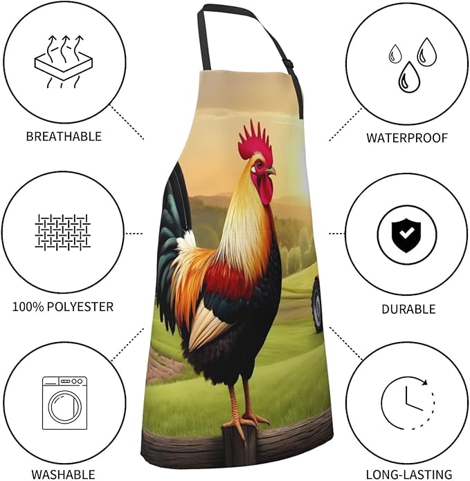 Country Farm Morning Rooste For Waterproof Adjustable Adult Apron With Pockets For Men And Women Cooking, Painting