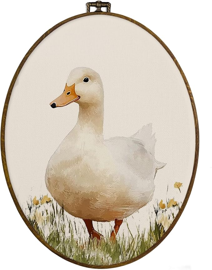 dvhdajed Vintage Farmhouse Duck Oval Wall Art Decor,Cottagecore Mallard Duck Wildflower Framed Canvas Art,Retro Country Ducks Oval Wall Hanging Decor for Nursery Living Room Bedroom，8.7x11.3 Inch