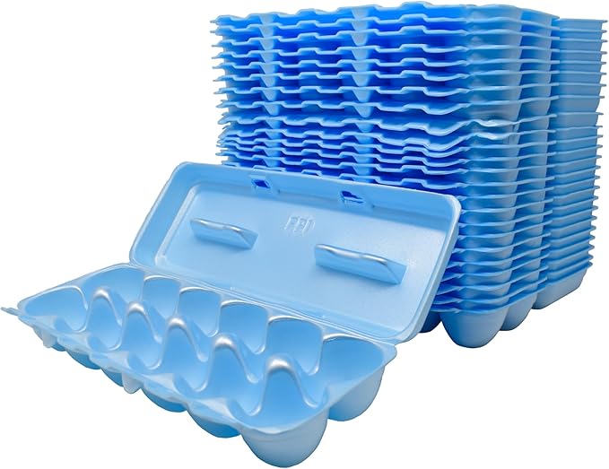 Foam Egg Cartons 25 Pack – Blue – Made in USA – Reusable 12-Egg Cartons for Chicken Eggs