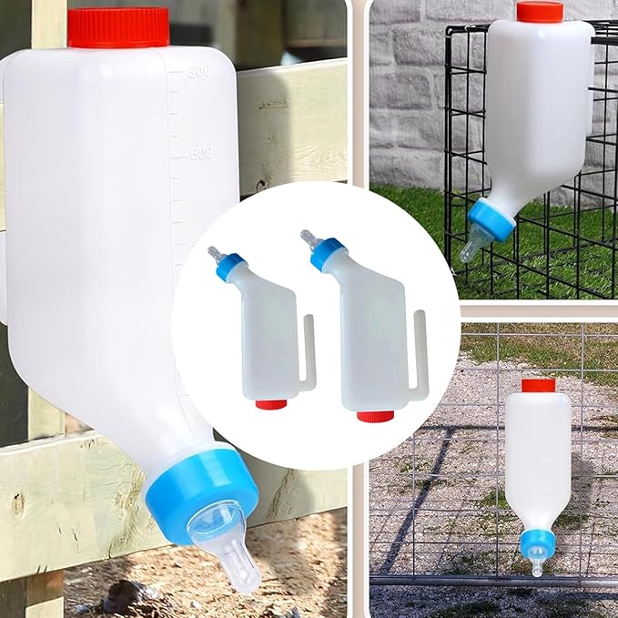 2lots Detachable Poultry Milk Feeders Bottle with Secure Hanging Hook Lamb Feeders for Farm Use Animal Milk