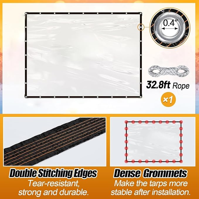 Clear tarp, tarp Waterproof, Outdoor tarps, for Outdoor Garden Cover, Covering Chicken coop, Porch, Tent, Camping Plant (6.6X8.2FT)
