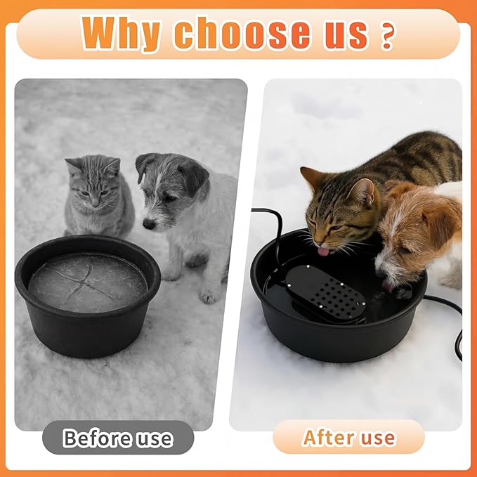 Sadnyy Heated Water Bowl 1 Gallon 3.8 L 250W Thermostatic Anti Freeze Water Pan, UL Certified Pet Heater for Outdoor Horses Dogs Cats Chickens Poultry Winter Use