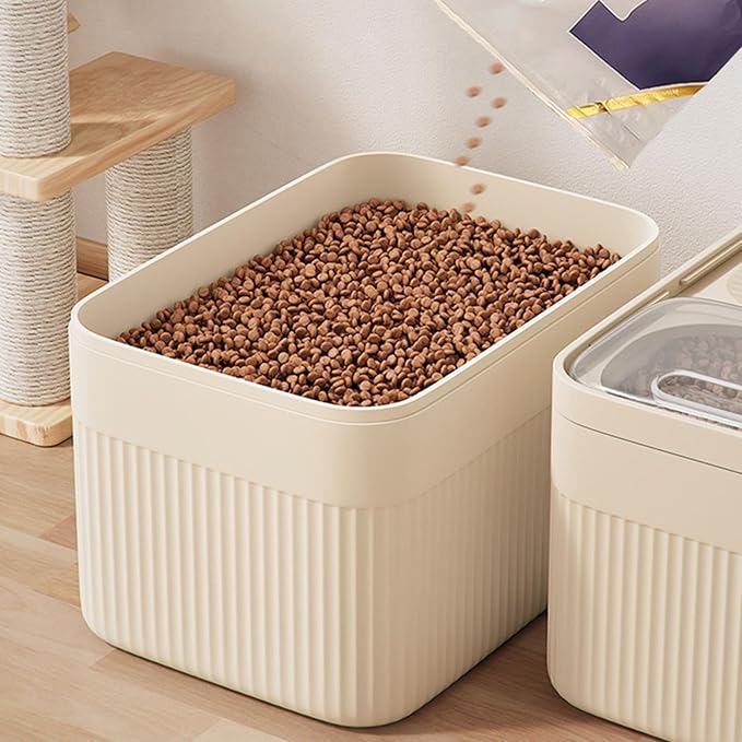 Airtight Pet Food Storage Container for up to 30 Lbs - Clear Dog & Cat Food Bin with Locking Lid, Measuring Cup & 2 Scoops - Keep Food Fresh for Dry Kibble, Rice, Grain (White)