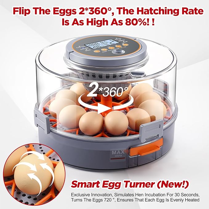 Chicken Egg Incubator 12-40 Eggs - Automatic 760° Egg Turner with Digital Display, Auto Temperature Humidity Control for Hatching Chicken Duck Quail Eggs, High Hatch Rate Poultry Incubator