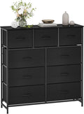 WelFurGeer 9-Drawer Dressers with Sturdy Metal Frame - Tall Chest Organizer Unit with Fabric Bins, Storage Chest of Drawers for Bedroom, Living Room, Hallway, Entryway, Closet, Black