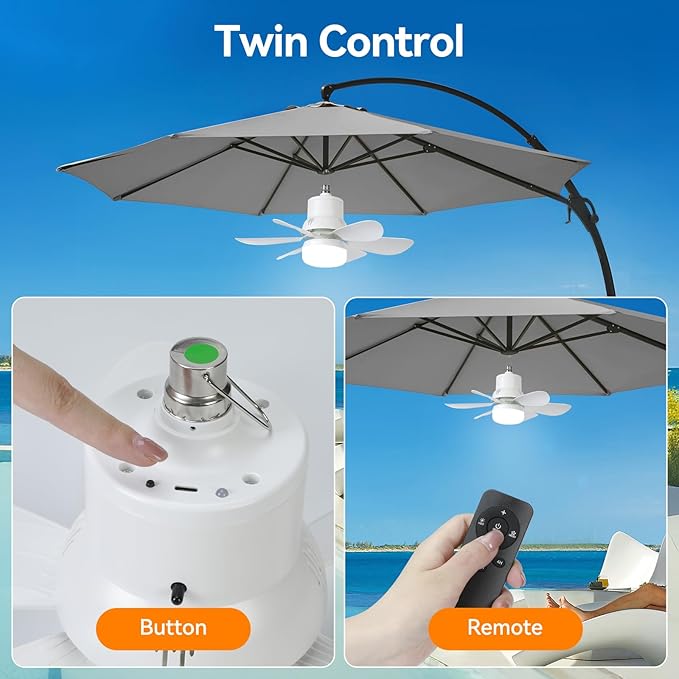 Portable Solar Ceiling Fan with Light & Remote, Dual Type-C/Solar Charging, 3CCT, 5 Brightness, 3 Speeds, 2/4/8H Timer, Tool-Free Setup, 30dB Quiet, Memory Function, 18.5" for Camping, Outdoor
