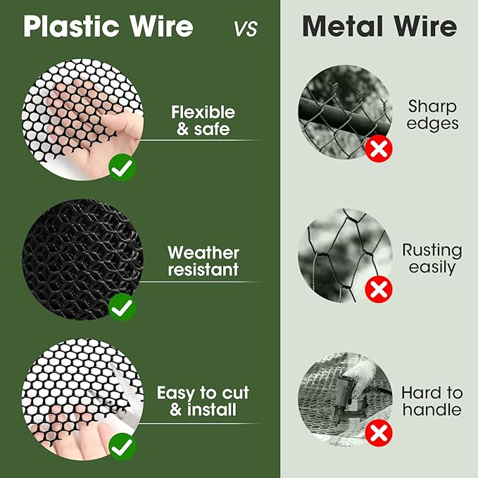 Unves Chicken Wire Plastic Mesh, 15.7IN x 16.4FT Fencing for Poultry Floral Dogs Rabbit Pets Barrier Netting, 0.35" Mesh Hexagonal Plastic Fence Roll, Black
