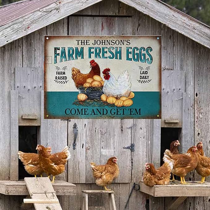 Personalized Fluffy Butt Hut Chicken Coop Sign, Custom Farmhouse Metal Sign with Spoiled Hens Wall Art, Funny Backyard Chicken Decor for Coop, Barn, Farm, Rustic Vintage Style DS8