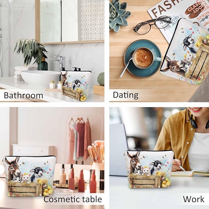 Makeup Bag Farm Animals Makeup Bags For Purse Pouch, Rustic Horse Pig Sheep Goat Calf Rabbit Travel Toiletry Bag Cosmetic Bag Makeup Bags Flax Makeup Organizer Bag Pencil Pouch For Man Woman