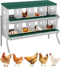 GarveeLife Chicken Nesting Box, 8 Compartments Nesting Box for Chickens, Two-Tier Galvanized Steel Chicken Egg Laying Box with Large Vented Holes Wall Mounting for Easy Egg Collection