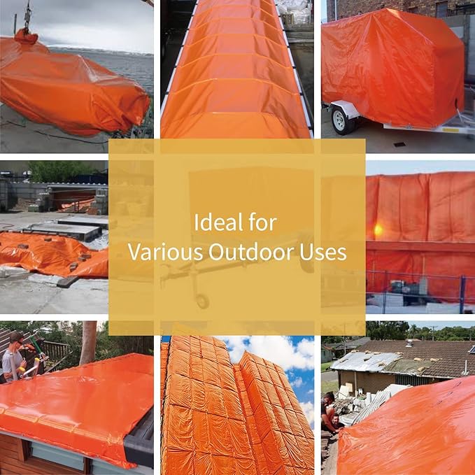 GUARD SHIELD Orange Tarp 8x8 Feet Tarps High Visibility Outdoor Poly Cover Lightweight 6mil