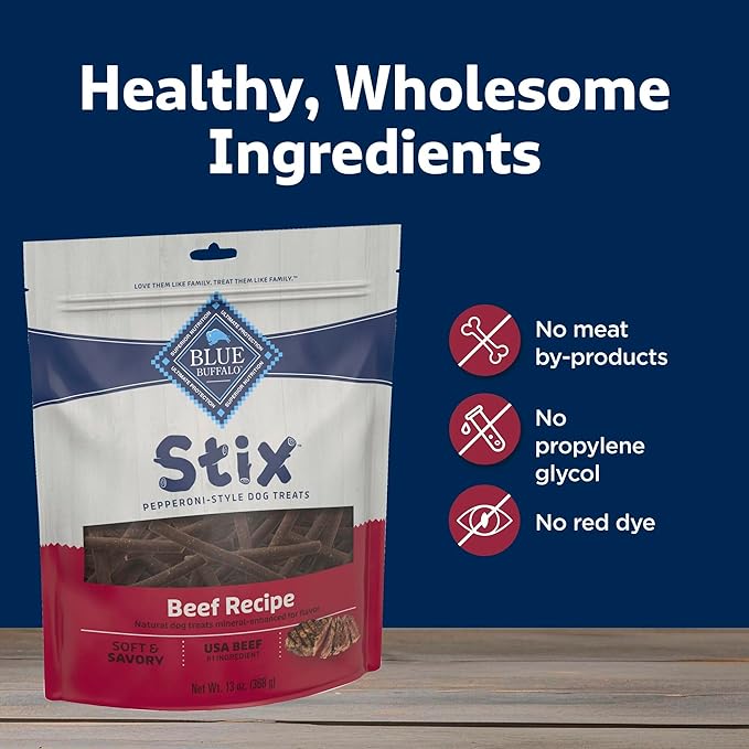 Blue Buffalo Stix Natural Soft Moist Dog Treats Beef Recipe Bag