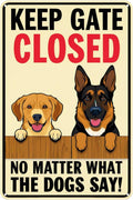 Keep Gate Closed Sign - Funny Dog Metal Tin Sign - 8 x 12 Inches - Wall Decor