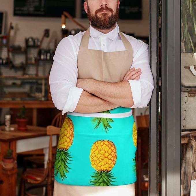 Unisex Apron for Cooking Server Waitress Half Waist Apron with 3 Pockets