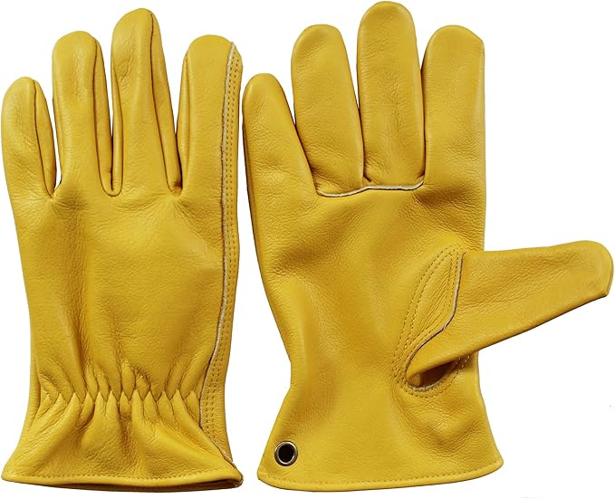 Leather Work Gloves-2pairs Genuine Cowhide Gloves for Yard Work, Gardening, Farm,Construction,Men & Women