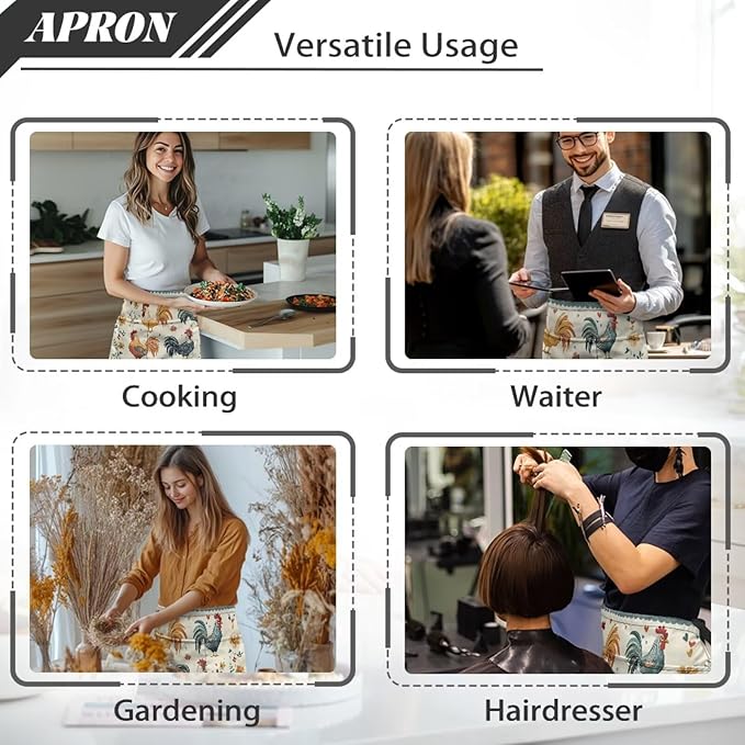Waistress Apron with Pockets Coffee Waiter Apron Long String Chef Half Aprons for Cooking Kitchen Hairdresser