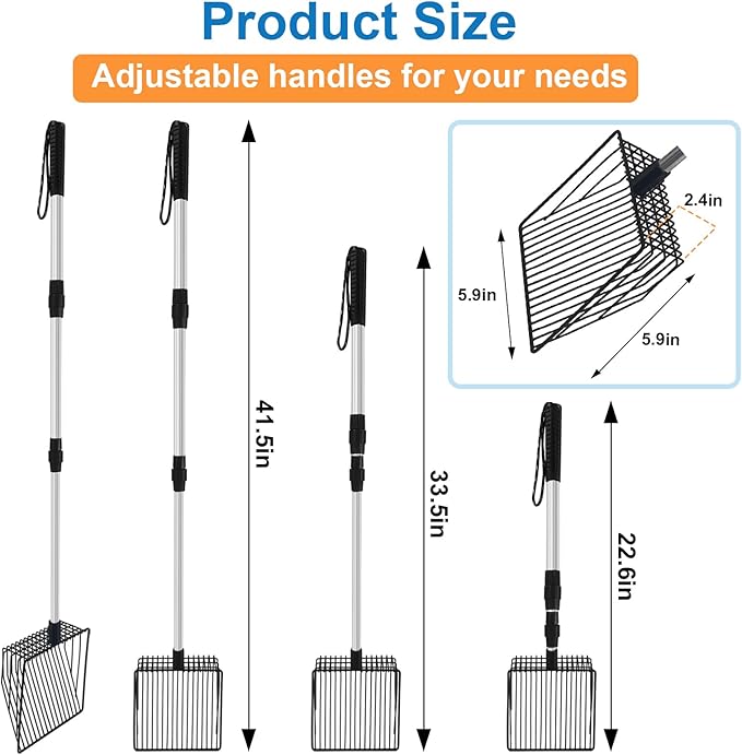 succulentlovers 2 Pack Chicken Poop Scooper & Chicken Coop Rake - Retractable Chicken Scoop 3 In 1 Sifting Shovel Detachable Chicken Coop Cleaning Tools for Chicken Coop Cleaning Supplies