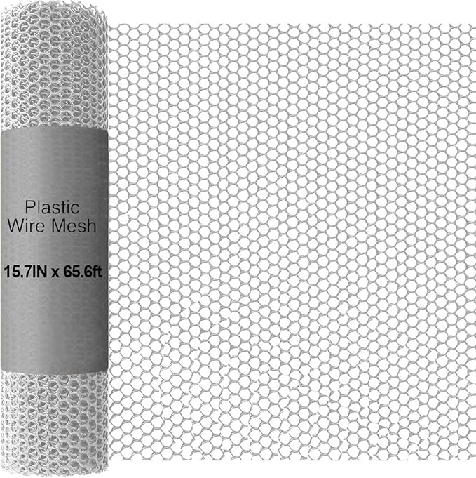 Plastic Chicken Wire Mesh Fence 15.7in x 65.6ft- Garden Fencing Poultry Fences-Animal Barrier for Dogs-DIY Crafting Mesh Netting Outdoor Indoor Use