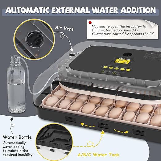 Sailnovo Incubators for Hatching Eggs 70 Egg Incubator with Auto Egg Turning and Auto Humidification, Temperature Control, Incubator for Chicken Duck Quail Eggs, Perfect for Lab School Farm, Grey