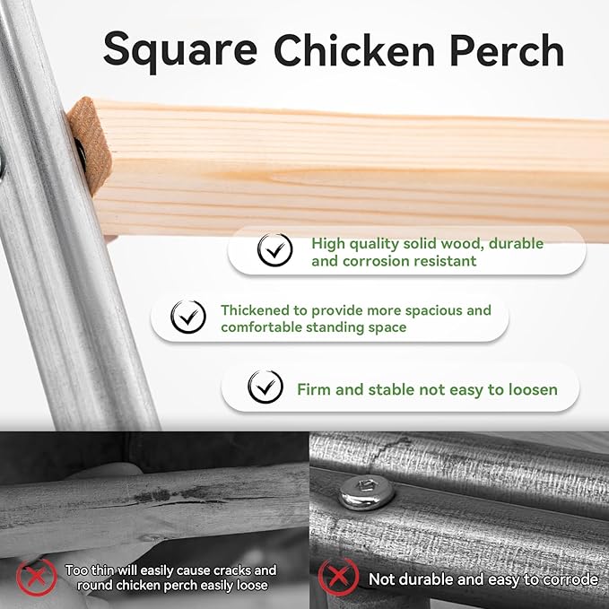 PETSFIT Square Chicken Roosting Perch, Perfect for Backyard Poultry, Chickens Perch for Coop, Easy to Assemble&Clean, Farm Chicken Toys (55" L x 40" W)