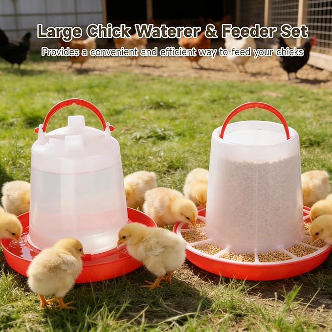 Chick Feeder and Waterer Set, 1.5 L Poultry Drinkers & 3.3 lbs Feeders, Hanging Plastic Poultry Containers for Chickens, Turkeys, Ducks and More