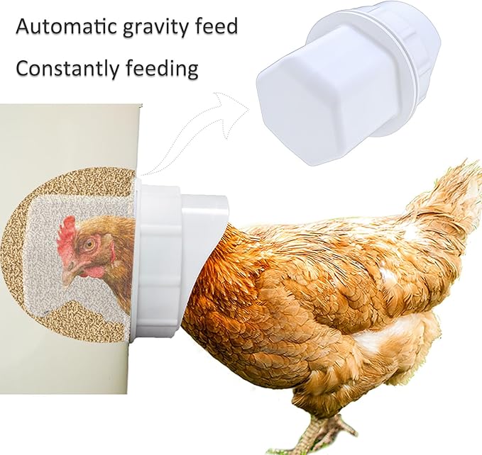 Chicken Feeder No Waste DIY Automatic Poultry Feeders 8 Ports with Covers Gravity Feed Kit for Buckets, Barrels, Bins, Troughs