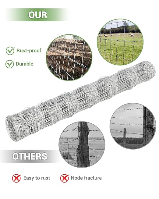 Farm Fence for Cattle Goat Deer Hog, 4ft x 164ft Heavy Duty Galvanized Cattle Fence, Zinc Coating Welded Wire Fence for Yard Livestock Animals Protection