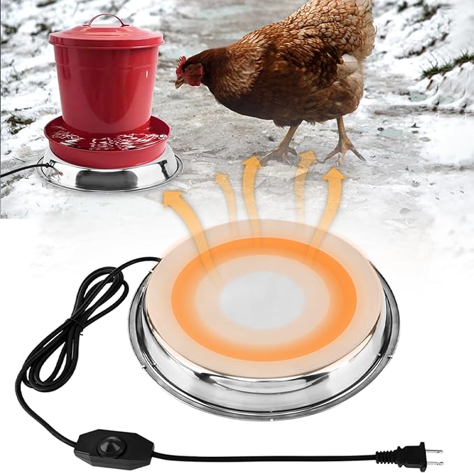 Heated Chicken Waterer, 11.8'' Chicken Water Heater Farm Heated Base for Metal Poultry Founts Waterer, Rapidly & Continuously Heat Cold Water for Chicken Turkey Goose Duck Pigeon Drinker in Winter